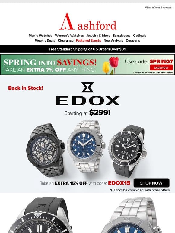 Back in Stock: EDOX Starting at $299!
