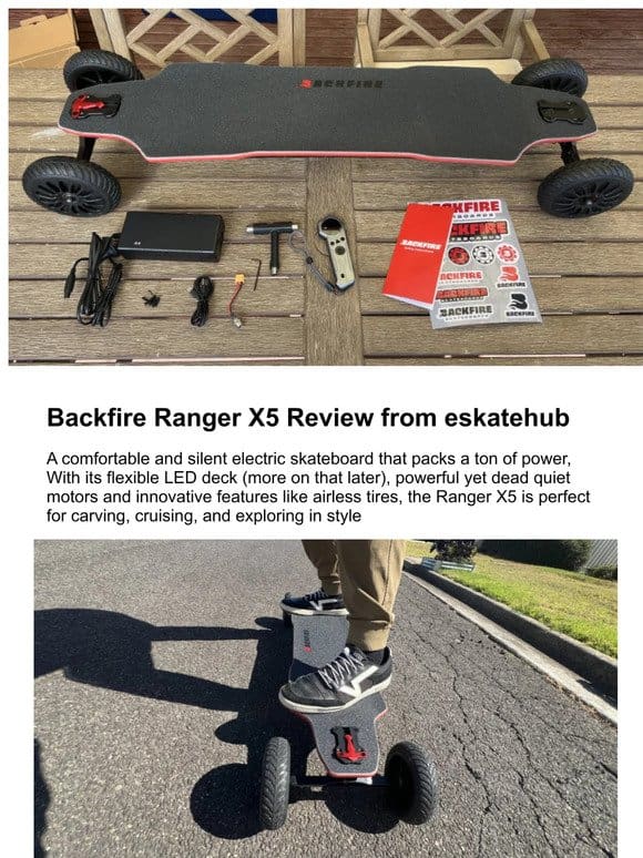 Backfire Ranger X5 Review From Eskatehub，A comfortable and silent electric skateboard that packs a ton of power