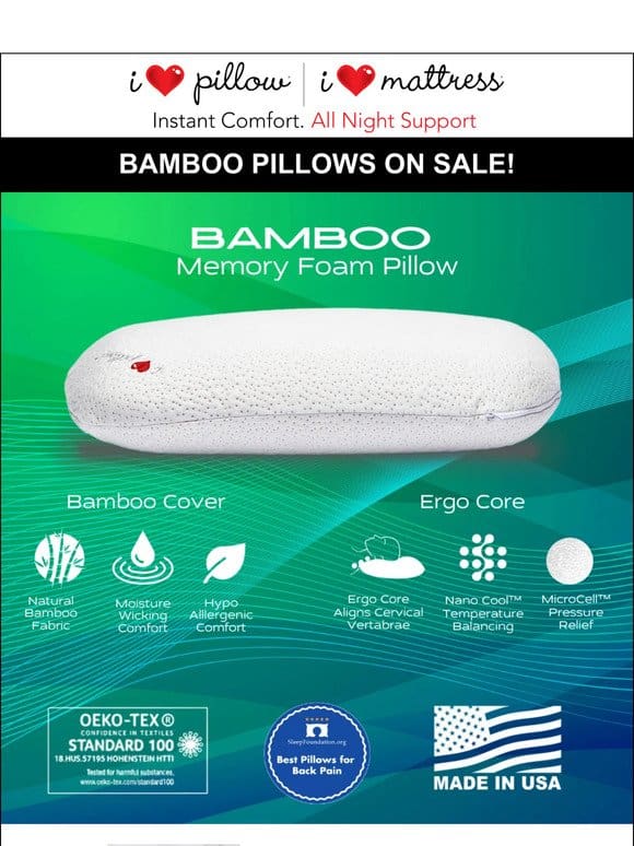 Bamboo Pillows! Wide variety of options available!
