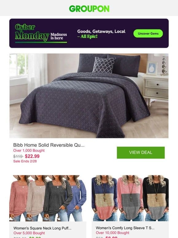 Bibb Home Solid Reversible Quilt Sets with Dec Pillows (4-Piece) and More
