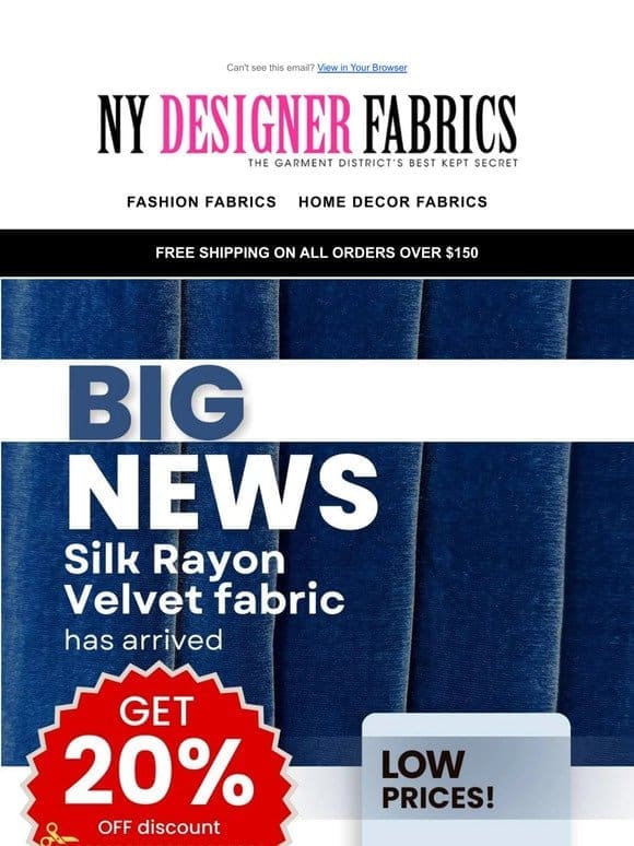 Big news: Silk Rayon Velvet fabric has arrived， get 20% OFF discount