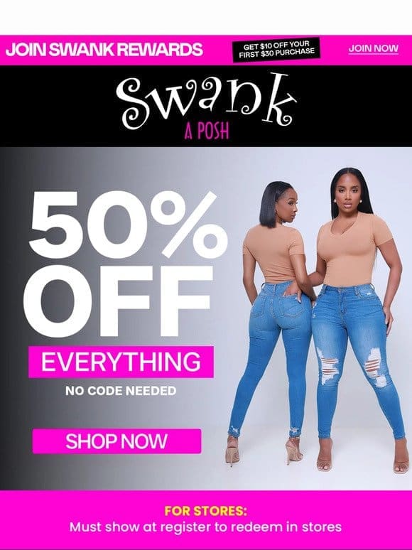 Boom， Baby! 50% OFF Everything – Don’t Miss Out!