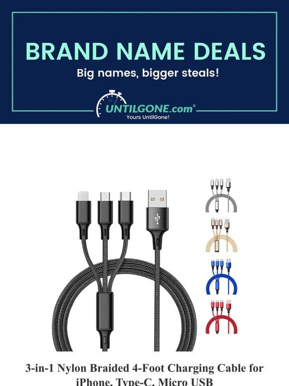 Brand Name Deals – 75% OFF Nylon Braided 4-Foot Charging Cable
