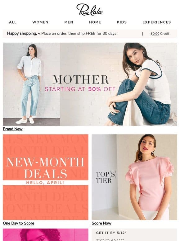 Brand New! MOTHER Starting at 50% Off • New-Month Deals for One Day