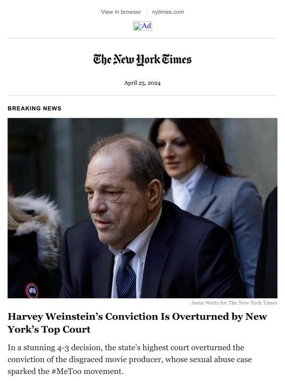 Breaking news: Harvey Weinstein’s conviction is overturned by New York’s top court