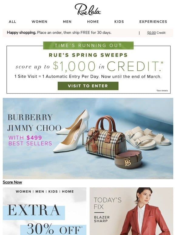 Burberry & Jimmy Choo with $499 Best Sellers • Extra 30% Off for 30 Hours