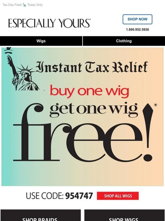 Buy 1 Wig， Get 1 Wig FREE!