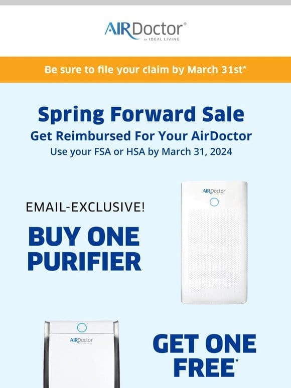 Buy One Purifier， Get One Free | Plus 15% Off Filters