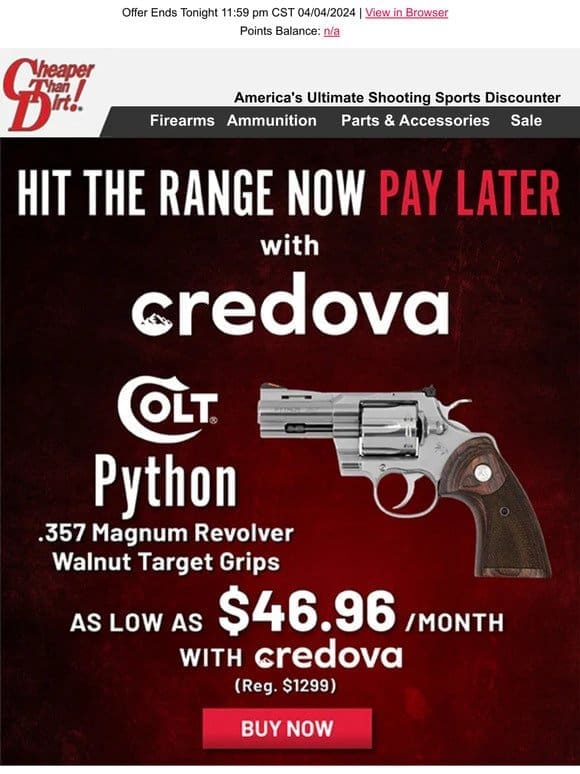 Buy a Colt Python .357 Mag. for only $46.96 a Month!