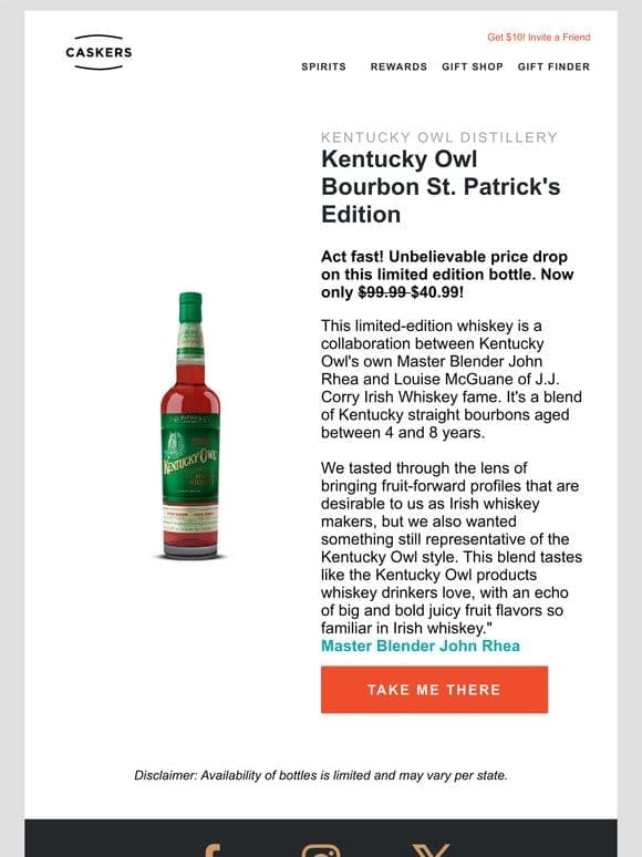[% CRAZY PRICE] Kentucky Owl Bourbon St. Patrick’s Edition