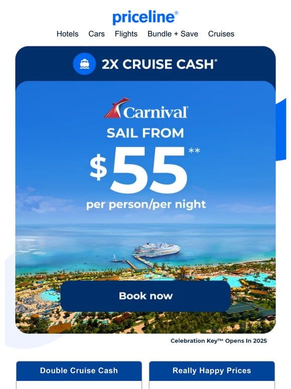 Carnival cruises from $55/night + DOUBLE cash