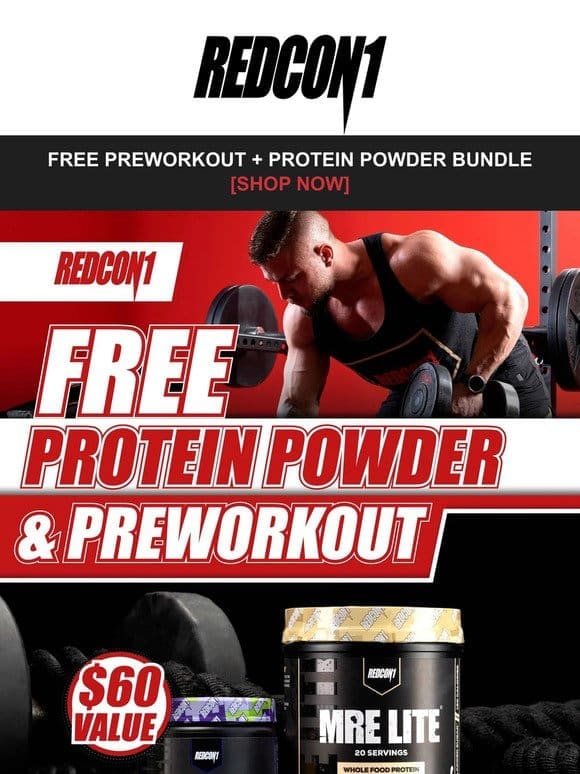 Claim your free $60 Preworkout & Protein Powder Bundle