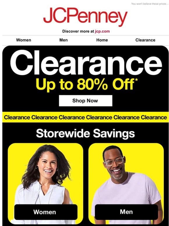 Clearance steals! Up to 80% Off