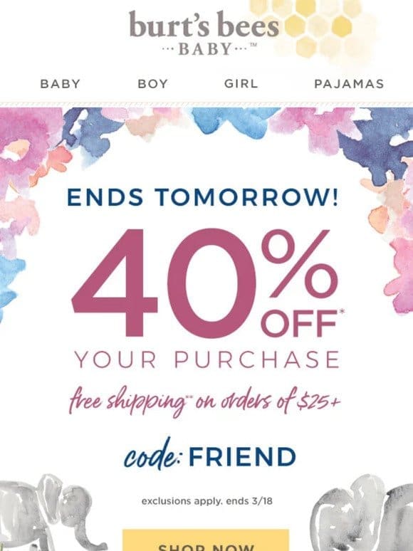 Code: FRIEND for 40% off! Ends tomorrow!