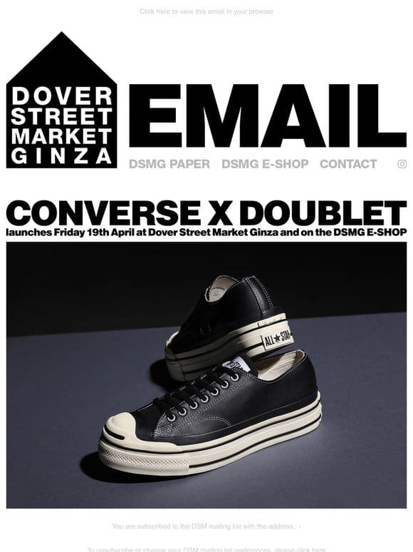 Converse x doublet launches Friday 19th April at Dover Street Market Ginza and on the DSMG E-SHOP