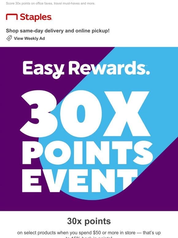 Correction: In-store exclusive! 30X POINTS EVENT