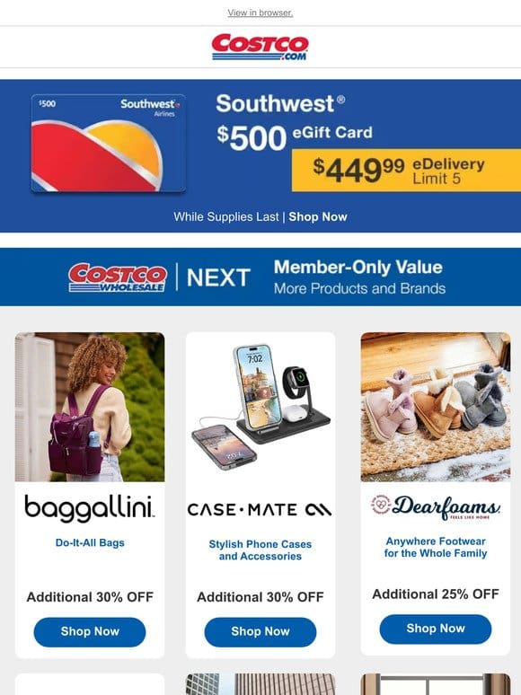 Costco NEXT + Southwest Airlines eGift Card Savings!