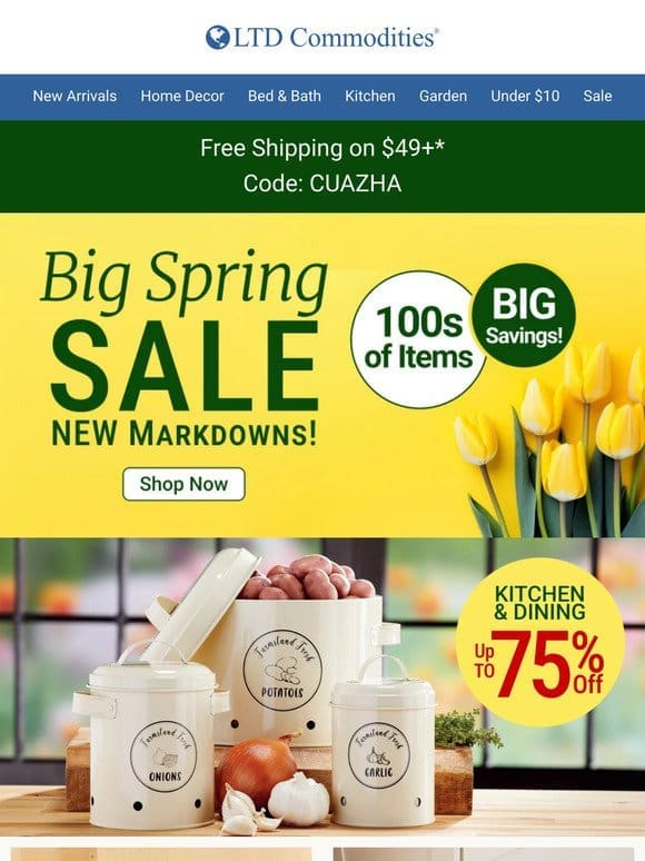DAY 1: BIG SPRING Sale! Up to 75% Off Kitchen & Dining!