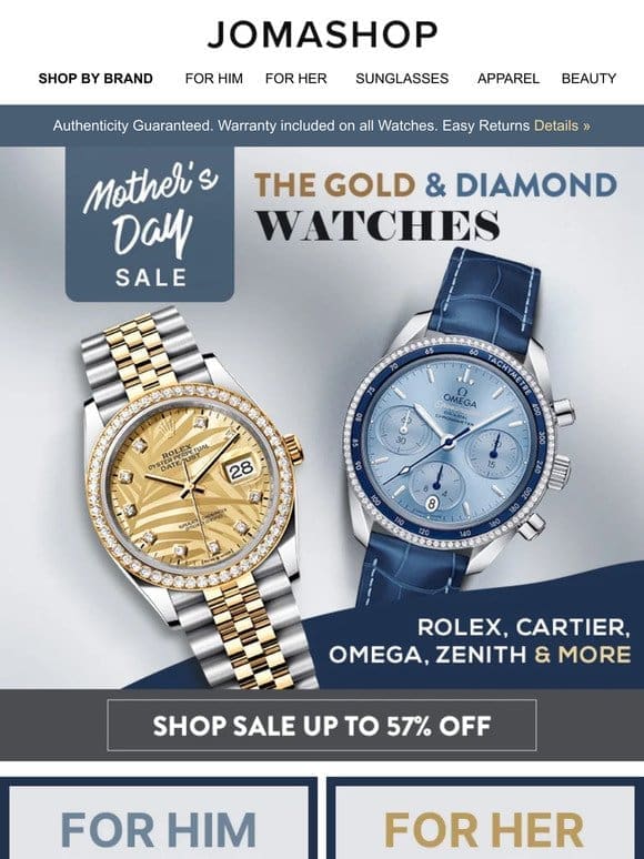 Diamond & Gold Watches: Mother’s Day SALE