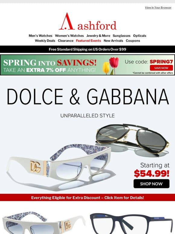 Dolce & Gabbana Eyewear Deals Start at $54.99!