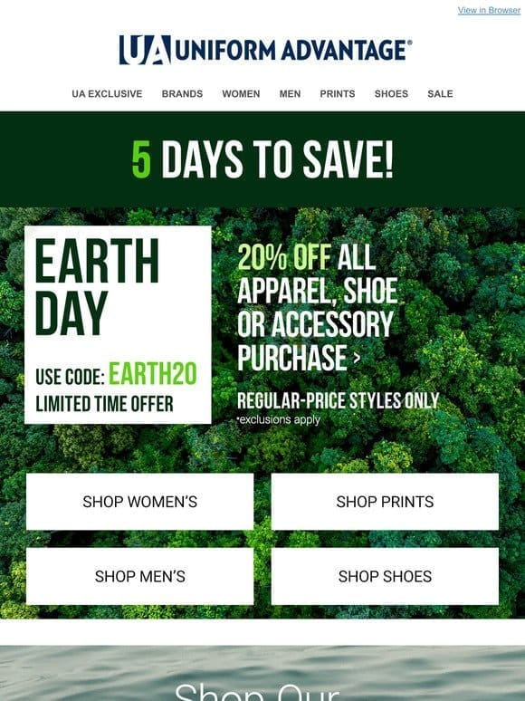 EARTH DAY SALE!   20% off with your code
