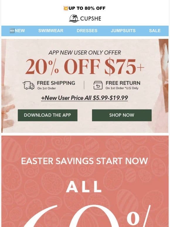 EASTER SAVINGS! ALL 60% OFF & Extra 35% OFF