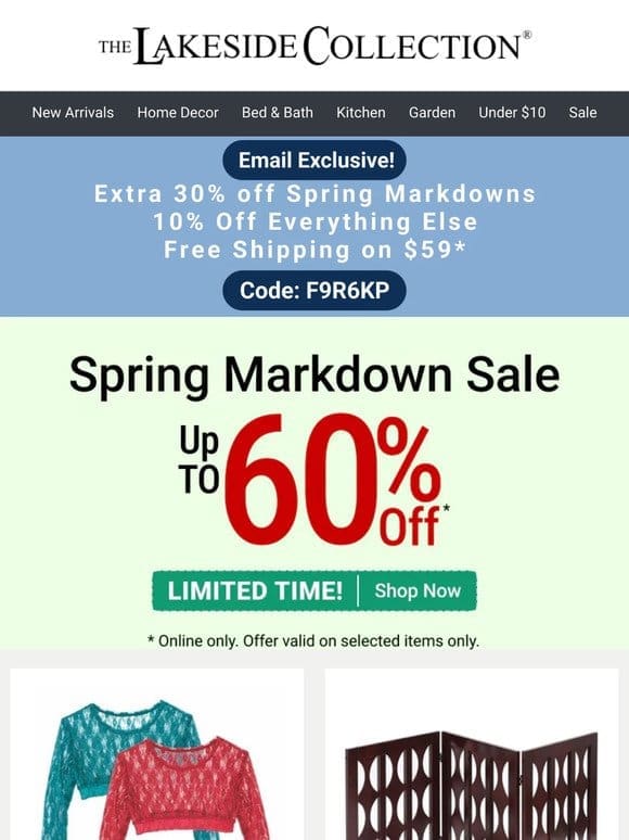 EMAIL EXCLUSIVE! Extra 30% Off Markdowns + 10% Off Sitewide!
