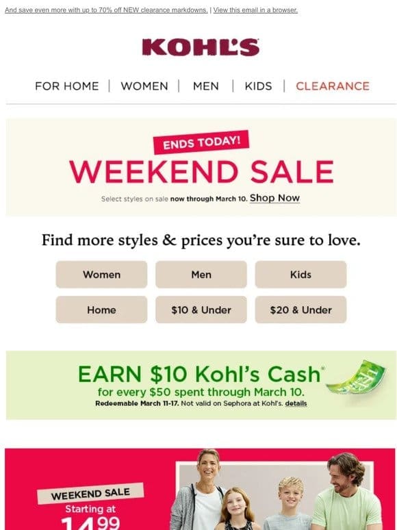 ENDS TONIGHT   Weekend Sale + Kohl’s Cash … don’t miss out!
