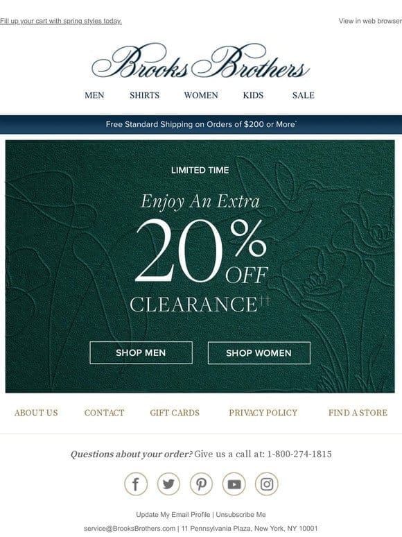 EXTRA EXTRA: an extra 20% off clearance， only online， for a short time