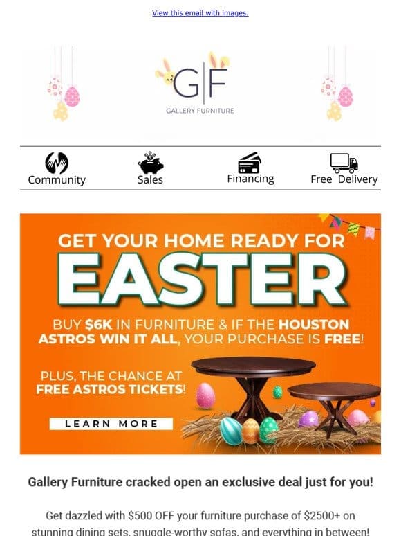 Easter Fun Starts Now: $500 OFF Savings + FREE Astros Tickets!