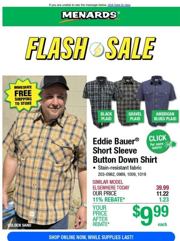 Eddie Bauer® Short Sleeve Button Down Shirt ONLY $9.99 After Rebate*!