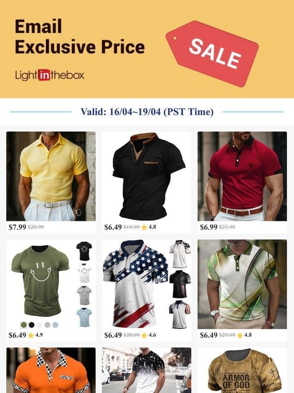 Email Exclusive-Get Classic Polo at USD $7.99