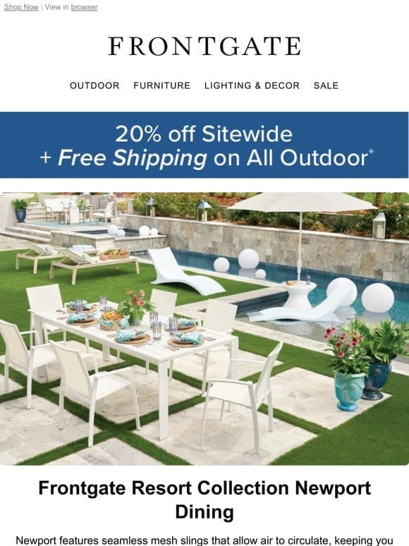 Ends Soon: 20% off sitewide + FREE shipping on all outdoor.