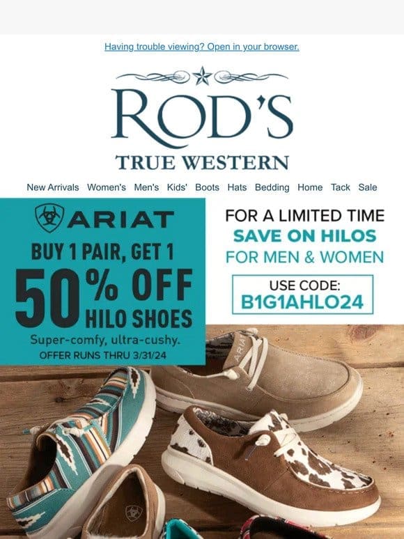 Ends This Weekend! Ariat Hilo Shoes are Buy 1 Get 1 50% OFF!