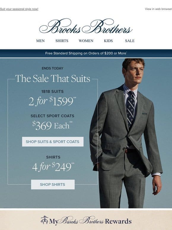 Ends Today: Two 1818 suits for $1599 + $369 sport coats + 4 shirts for $249!