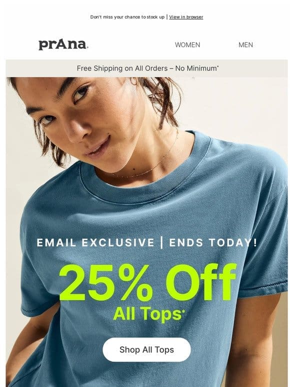 Ends Tonight: 25% Off All Tops