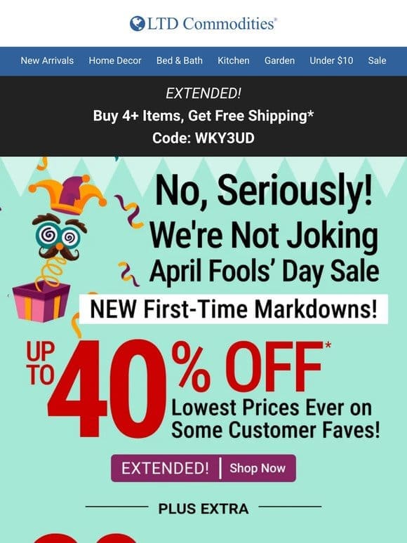 Ends Tonight! First-Time Markdowns Up to 40% Off!