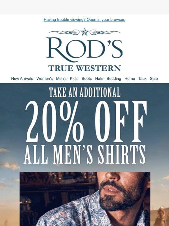 Ends in Just Hours: 20% Off ALL Men’s Western Shirts!