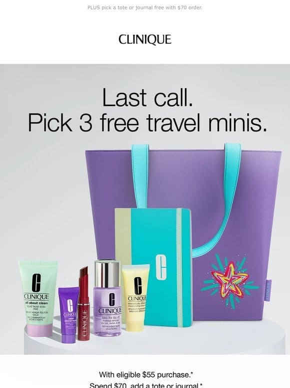 Ends tonight! Get 3 TSA-friendly minis free with $55 order.