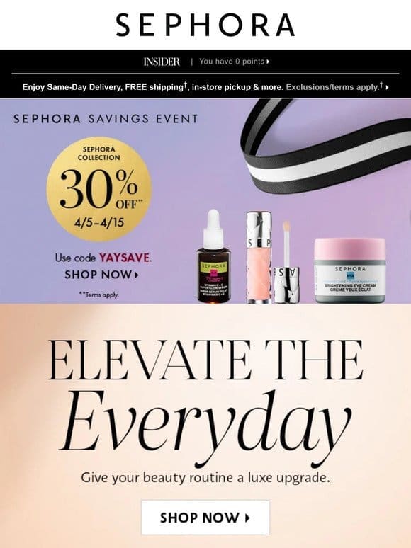 Enjoy 30% off** ALL Sephora Collection as many times as you want!