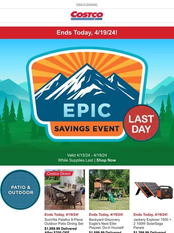 Epic Savings Event Ends TODAY!