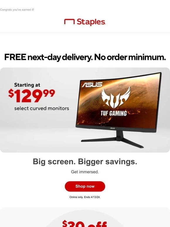 Exclusive deal! — Curved Monitors starting at $129.99.