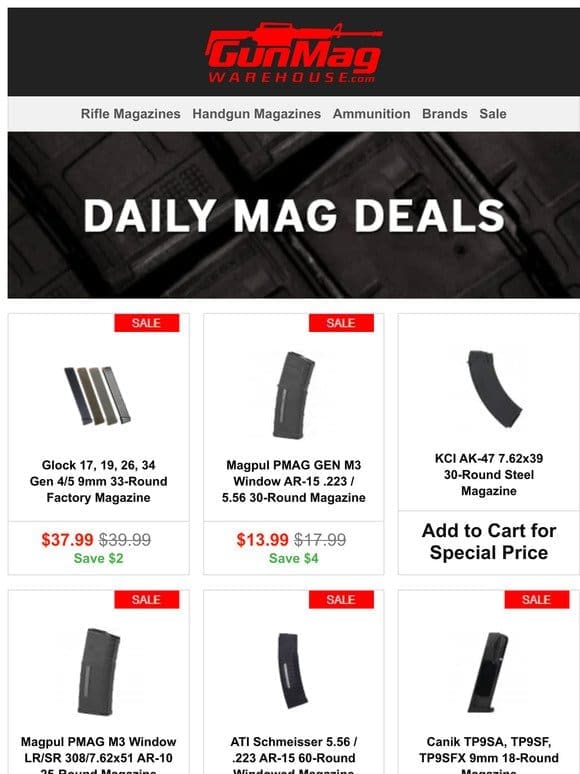 Extend Your Weekend With These Deals | Glock 17 9mm 33rd mag for $38