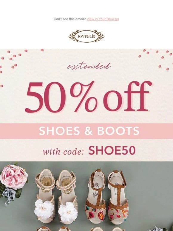 Extended 1 More Day: 50% OFF Shoes
