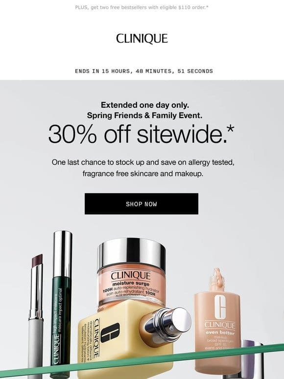 Extended! 1 day only. 30% off sitewide.
