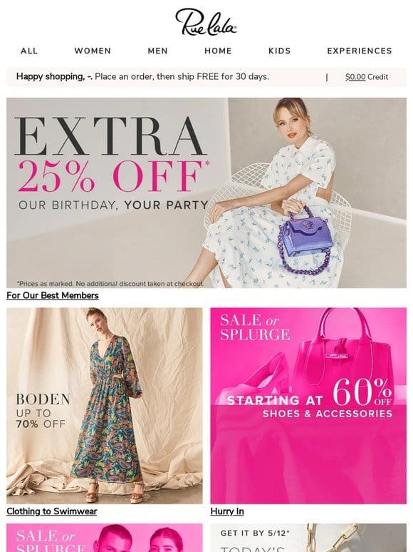 Extra 25% Off Birthday Celebration • Boden Up to 70% Off