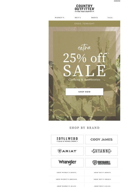Extra 25% Off Sale Ends Tonight