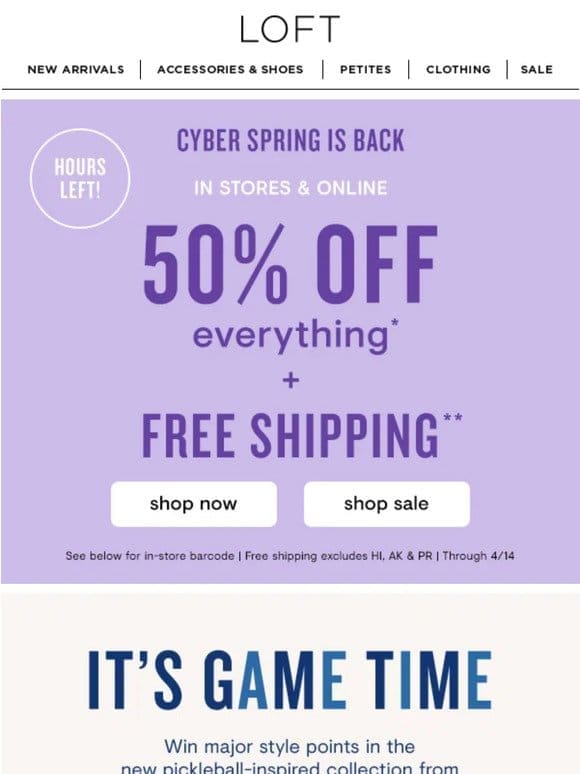 FINAL HOURS: 50% off everything + FREE shipping