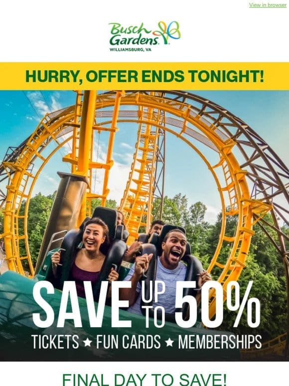 FINAL HOURS to Save up to 50%