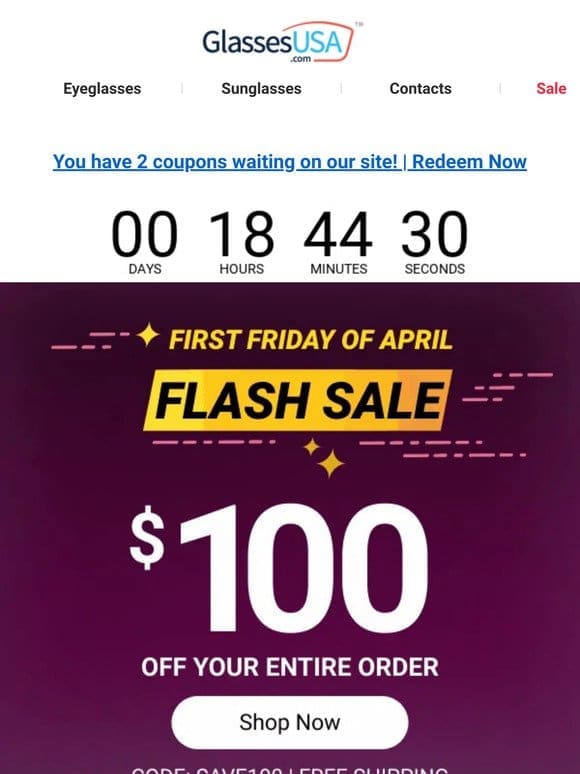FLASH SALE ⚡️ $100 OFF for the 1st Friday of April!
